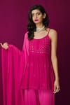 LABEL AISHWARYRIKA_Pink Georgette Hand Embroidery Mukaish Scoop Neck Chikankari Kurta Gharara Set _Online_at_Aza_Fashions