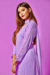 Shop_LABEL AISHWARYRIKA_Purple Georgette Chikankari, Mukaish Notched Kurta Sharara Set _at_Aza_Fashions
