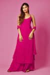 Buy_Label Aishwaryrika_Pink Georgette Hand Embroidery Chikankari Scoop Neck Kurta Palazzo Set For Women_at_Aza_Fashions