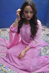 Buy_LABEL AISHWARYRIKA_Pink Georgette Hand Embroidery Mukaish Leaf Neck Chikankari Kurta Palazzo Set _Online_at_Aza_Fashions