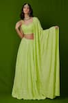 Buy_LABEL AISHWARYRIKA_Green Georgette Hand Embroidery Mukaish Sweetheart Chikankari Bridal Lehenga Set _at_Aza_Fashions