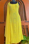 Buy_LABEL AISHWARYRIKA_Yellow Georgette Hand Embroidery Chikankari Scoop Neck Kurta _Online_at_Aza_Fashions