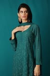 LABEL AISHWARYRIKA_Green Georgette Chikankari Kurta _Online_at_Aza_Fashions