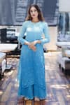 Buy_LABEL AISHWARYRIKA_Blue Georgette Hand Embroidery Mukaish Notched Chikankari Kurta _at_Aza_Fashions