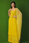 Buy_LABEL AISHWARYRIKA_Yellow Georgette Hand Embroidery Mukaish Scoop Neck Chikankari Kurta Palazzo Set _at_Aza_Fashions