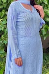 Shop_LABEL AISHWARYRIKA_Blue Georgette Embroidered Chikankari Notched Kurta Sharara Set _Online_at_Aza_Fashions