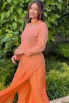 Buy_LABEL AISHWARYRIKA_Peach Georgette Embroidered Chikankari Notched Kurta _at_Aza_Fashions