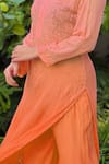 Shop_LABEL AISHWARYRIKA_Peach Georgette Embroidered Chikankari Notched Kurta Sharara Set _Online_at_Aza_Fashions