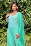 LABEL AISHWARYRIKA_Blue Georgette Embroidered Chikankari Notched Kurta _at_Aza_Fashions