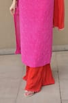 LABEL AISHWARYRIKA_Pink Georgette Hand Embroidery Mukaish Scoop Neck Chikankari Kurta Palazzo Set _at_Aza_Fashions