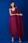 Buy_LABEL AISHWARYRIKA_Maroon Georgette Mukaish Embroidered Kurta Set _at_Aza_Fashions