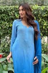 Buy_LABEL AISHWARYRIKA_Blue Georgette Embroidered Chikankari Notched Kurta _at_Aza_Fashions