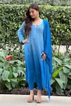 Shop_LABEL AISHWARYRIKA_Blue Georgette Embroidered Chikankari Notched Kurta _at_Aza_Fashions