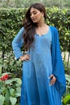 LABEL AISHWARYRIKA_Blue Georgette Embroidered Chikankari Notched Kurta _Online_at_Aza_Fashions