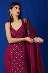 LABEL AISHWARYRIKA_Maroon Georgette Mukaish Embroidered Kurta Set _Online_at_Aza_Fashions