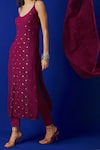 Shop_LABEL AISHWARYRIKA_Maroon Georgette Mukaish Embroidered Kurta Set _Online_at_Aza_Fashions