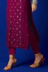 LABEL AISHWARYRIKA_Maroon Georgette Mukaish Embroidered Kurta Set _at_Aza_Fashions