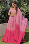 Buy_LABEL AISHWARYRIKA_Pink Georgette Embroidered Chikankari Sweetheart Neck Hand Lehenga Set _at_Aza_Fashions