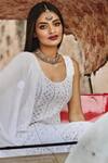 LABEL AISHWARYRIKA_White Georgette Embroidered Chikankari Scoop Neck Anarkali Set _at_Aza_Fashions