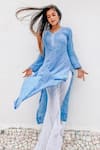 Buy_LABEL AISHWARYRIKA_Blue Georgette Embroidered Chikankari V Neck Straight Kurta For Women_at_Aza_Fashions