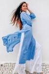 Shop_LABEL AISHWARYRIKA_Blue Georgette Embroidered Chikankari V Neck Straight Kurta For Women_at_Aza_Fashions