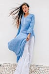 LABEL AISHWARYRIKA_Blue Georgette Embroidered Chikankari V Neck Straight Kurta For Women_Online_at_Aza_Fashions