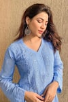 Buy_LABEL AISHWARYRIKA_Blue Georgette Embroidered Chikankari V Neck Straight Kurta For Women_Online_at_Aza_Fashions