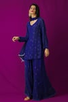 Buy_LABEL AISHWARYRIKA_Blue Georgette Chikankari Kurta Sharara Set _at_Aza_Fashions