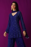 LABEL AISHWARYRIKA_Blue Georgette Chikankari Kurta Sharara Set _Online_at_Aza_Fashions