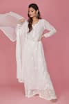 Buy_LABEL AISHWARYRIKA_White Georgette Embroidered Chikankari Notched Kurta Set _at_Aza_Fashions