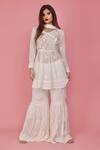 Buy LABEL AISHWARYRIKA White Chiffon, Georgette Chikankari V Neck Angarkha Set at Aza Fashions Buy_LABEL AISHWARYRIKA_White Chiffon, Georgette Chikankari V Neck Angarkha Set _at_Aza_Fashions