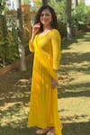 Shop_LABEL AISHWARYRIKA_Yellow Georgette Embroidered Chikankari Round Kurta _at_Aza_Fashions