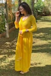 Buy_LABEL AISHWARYRIKA_Yellow Georgette Embroidered Chikankari Round Kurta _at_Aza_Fashions