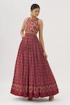 Buy_Label : Anushree_Maroon Block Print Silk Gown_at_Aza_Fashions