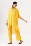 Buy_Label Anushree_Yellow Silk Spread Collar Bandhani Asymmetric Shirt Tunic And Pant Set _at_Aza_Fashions