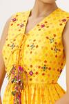 Label Anushree_Yellow Silk V Neck Bandhani Peplum Tunic And Lehenga Set  _at_Aza_Fashions