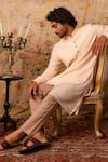 Shop_Vaani Beswal_Peach Handwoven Jamdani Silk Thread Kurta _Online_at_Aza_Fashions