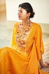 Shop_Label Anushree_Yellow Silk Round Kaftan Tunic And Pant Set _at_Aza_Fashions