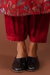 Khamaj India_Red Kurta Chanderi Embroidery Pearls Round Lagom Floral Print And Pant Set _at_Aza_Fashions