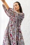 Shop_Khamaj India_Grey Kurta Chanderi Embroidery Pearls Round Lagom Floral Print And Pant Set _Online_at_Aza_Fashions