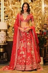 Buy_Sahil Kochhar_Red Organza Sequin And Cutdana, Beads, 3d Lahoo Embellished Bridal Lehenga Set_at_Aza_Fashions
