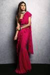 Buy_Ridhi Mehra_Pink Ruffle Saree With Blouse And Belt_at_Aza_Fashions