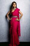 Shop_Ridhi Mehra_Pink Ruffle Saree With Blouse And Belt_at_Aza_Fashions
