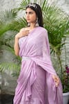 Kanj By Priyanka A Sakhuja_Purple Silk Tabby Hand Embroidered Lailaa Pre-draped Ruffle Saree With Blouse _Online_at_Aza_Fashions