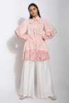 The Loom Art_Peach Cotton Silk Shibori Tunic  _at_Aza_Fashions