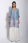 The Loom Art_Blue Pure Handwoven Silk Shibori Tunic  _Online_at_Aza_Fashions