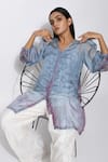 Buy_The Loom Art_Blue Pure Handwoven Silk Shibori Tunic  _at_Aza_Fashions