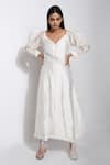 The Loom Art_White Pure Handwoven Silk Dress  _Online_at_Aza_Fashions