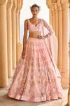 Buy_Lashkaraa_Peach Velvet, Satin, Net Sequins, Stones, Zari Embellished Bridal Lehenga Set_at_Aza_Fashions