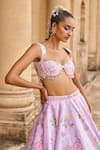 LASHKARAA_Purple Velvet Embroidery Beads Sweetheart Neck Peony And Butterflies Lehenga Set _at_Aza_Fashions